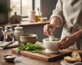 Handmade Marble Mortar and Pestle Set | Rustic Kitchen Decor