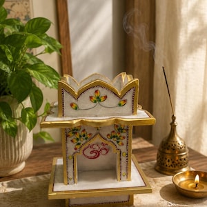 Hand-Painted Marble Tulsi Planter | Sacred Om Mandir Home Decor