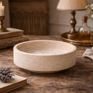 Handcrafted Travertine Stone Bowl: Rustic Modern Centerpiece, 8-Inch