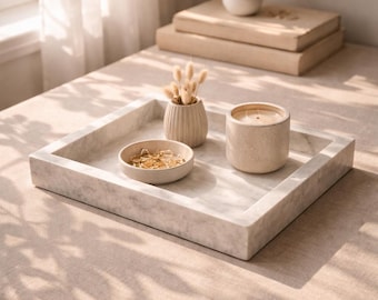 Handmade White Marble Tray | Luxury Vanity & Serving Organizer | 10×10 in