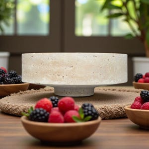 Eakdant product Handcrafted 8-Inch Travertine Stone Bowl | Natural Marble Fruit Bowl | Rustic Modern Centerpiece |Decorative StoneTable Bowl