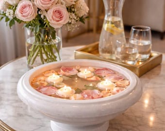 Handmade White Marble Pedestal Bowl: Luxury Kitchen Decor