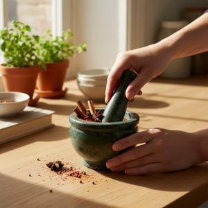 Handmade Green Marble Mortar and Pestle: Kitchen Herb & Spice Grinder image 5