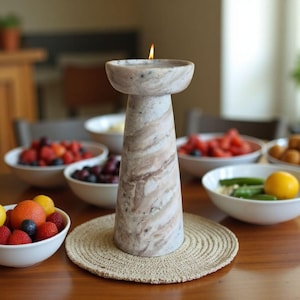 Handmade Natural Marble Candle Holder – Modern Minimalist Stone Tealight Stand for Home Decor | Cone Shaped Decorative Marble Votive 8 inch