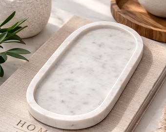 Bandeja ovalada de mármol hecha a mano: organizador decorativo de piedra natural.