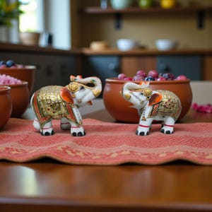Handmade Marble Elephant Figurine | Meenakari Work | Decorative Home Decor Showpiece | 2.5 Inch