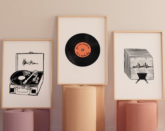 Record Player 3 piece wall art Digital Download Wall Art, Albums, Record Player, Gallery Wall, Above the Bed Decor, Music Lover Gift