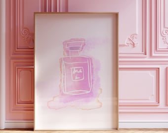 Perfume Bottle Print, Framed Print, Girl Room Decor, Light Pink Fragrance Wall Art, Original Watercolor Painting