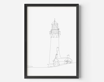 Lighthouse Print | Minimalist Line Drawing | Ocean Art Print | Beach House Poster