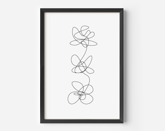 Abstract Flowers | Minimalist Line Art | Flower Prints | One Line Botanical | Aesthetic Wall Decor | Black and White