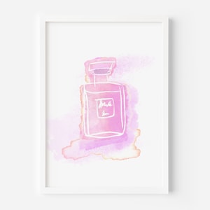 Perfume Bottle Print, Digital Download Art, Girl Room Decor, Light Pink Fragrance Wall Art, Original Watercolor Painting