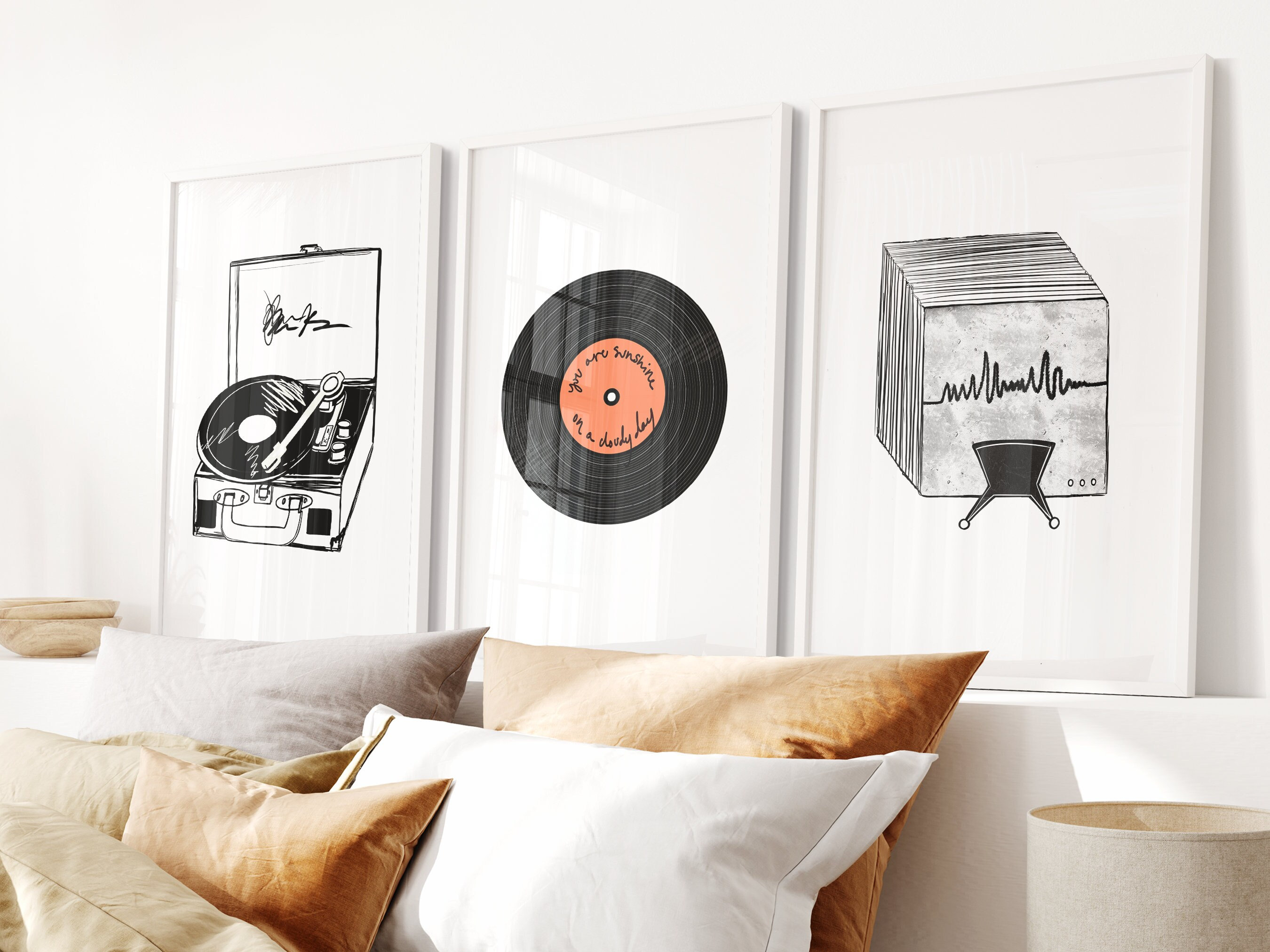Mid-century Modern 3 Piece Wall Art Set - Music Lover Gift, Above Bed Decor, Living Room Art, Vintage