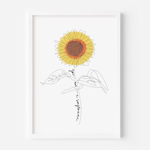 Descarga digital de impresión "Eres un girasol" / Dibujo lineal minimalista / Impresión botánica / Póster de afirmación