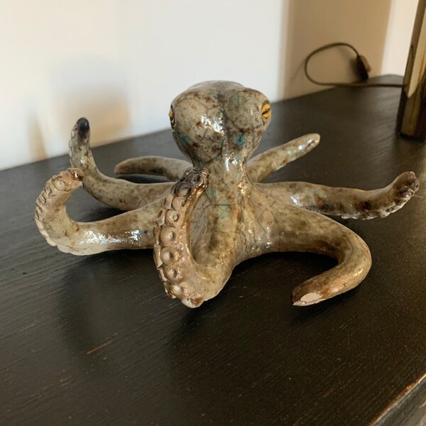 Kraken des abysses - Sculpture poulpe céramique cuite raku