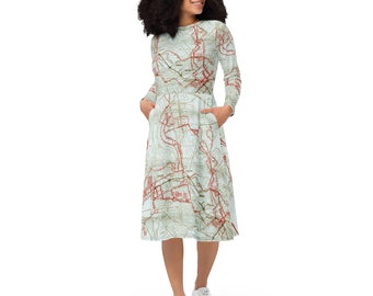 Long sleeve dress - Tram Roma, Metrpolitana di Roma, Vintage transit map, Vintage Rome map, vintage subway map, white, ATAC, STEFER.