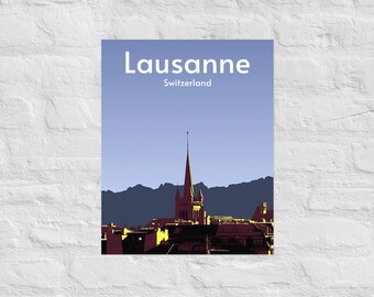 Poster, Lausanne, Travel poster, wall art, interior decoration, Switzerland, personalized gift, framed painting