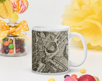 Glossy White Mug - Giovanni Battista Falda, pianta di Roma, plan of Rome, historical map, vintage city map, Roma, Colosseum