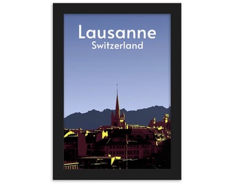 Framed Matte Paper Poster, Lausanne, Travel Poster, wall art, interior decoration, Switzerland, personalized gift, framed painting