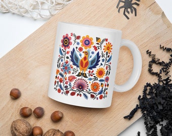 Mug - Hungarian style, Khokhloma, slavic art, vintage slavic art, hungarian traditional pattern