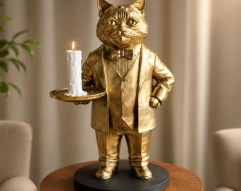 Cat Side table | Butler Table | Champagne Tray Holder & Key Organizer | Whimsical Cat Statue for Home Decor | Perfect Gift for Cat Lovers