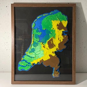 Carte 3D personnalisable de la topographie néerlandaise des Pays-Bas – Un accent de décoration d'intérieur unique.