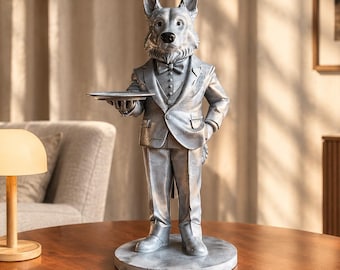 German Shepherd Decoration | Stylish Indoor & Outdoor Decor | Elegant Figure with Serving Tray | Perfect Gift or Decoration
