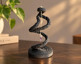 Black Helix Crystal Spiral Pendant | with Raw Amethyst Point | Spiral of Shadows | Handmade | BlackHelix | Amethyst Crystal