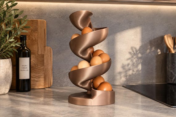Egg Holder Dispenser | Spiral Egg Organizer | Modern Kitchen Storage | Rolling Egg Rack | Unique Countertop Display