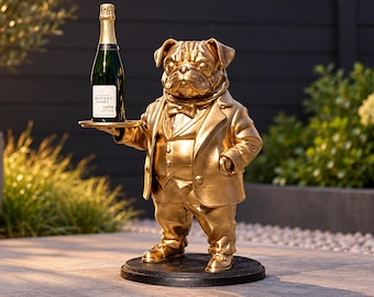 Pug Butler Table 70CM - Elegant Champagne Tray Holder & Key Organizer - Whimsical Dog Statue for Home Decor - Ideal Gift for Dog Lovers