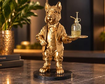 Side Table Terrier Butler 70CM | Wine & Champagne Tray Holder | Whimsical Butler Statue for Home Decor | Ideal Gift for Wine Lovers