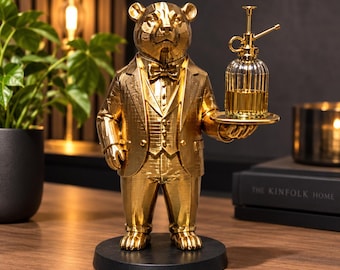 Polar Bear Butler 70CM - Elegant Champagne Tray Holder & Key Organizer - Whimsical Bear Statue for Home Decor - Ideal Gift for Bear Lovers