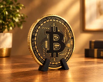 Bitcoin art merch Coin Decoration Wall Art Display | 40cm Crypto Decor | Blockchain Office Decoration with Stands