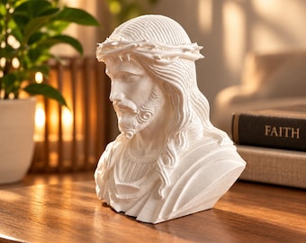 Jesus Christ Bust Statue White Crown of Thorns Religious Sculpture Home Decor Sacred Art Christian Gift Catholic Figurine
