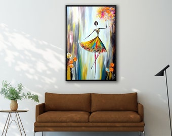Colorful Abstract Dancer Balerina Canvas Print, Dancing Girl Canvas Wall Art, Abstract Poster, Contemporary Artwork, Ballet Dancer Print