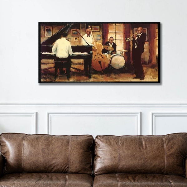 Impression artistique sur toile orchestre de jazz, art mural jazz, décoration murale musique, affiche sur toile musiciens, impression d'art moderne, cadeau toile musique jazz