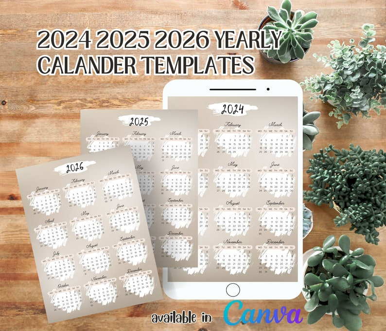 2024 2025 2026 Calendar Canva Template Yearly Planner Printable