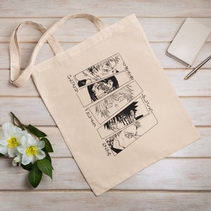 Vintage Anime Tragetasche, JJK, Öko-Einkaufstasche, wiederverwendbar, Baumwoll Canvas Einkaufstasche, nachhaltige Tasche, perfektes Geschenk, japanisches Anime-Manga-Geschenk