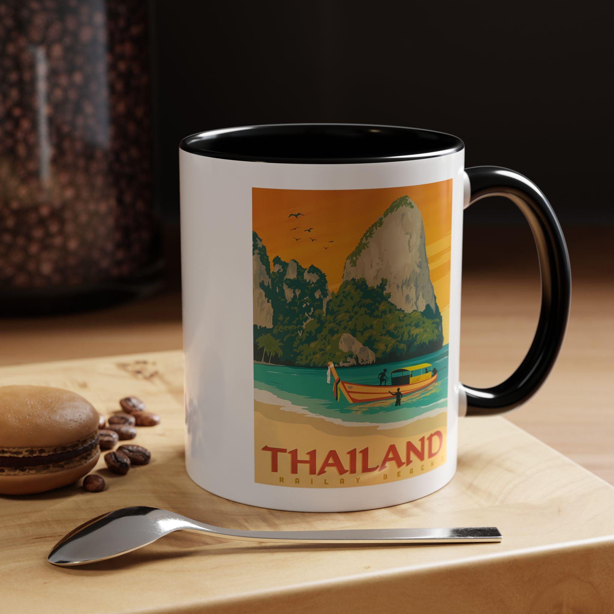 Thailand Poster Coffee Mug, Ceramic Mug, 11 Oz, Travelers Gift, Bangkok Thailand, Thailand Lover Gift, Thailand Gift Idea
