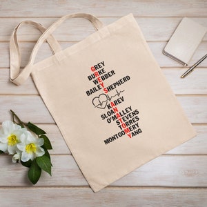 Grey&#39;s Anatomy Characters Tote Bag, Eco Tote Bag, Reusable, Cotton Canvas Tote Bag, Sustainable Bag, Meredith Grey