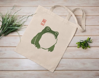Japanese Matsumoto Hoji Frog Tote Bag, Reusable Bag, Cotton Canvas Tote Bag, Vintage Japanese Woodblock Art, Perfect Gift