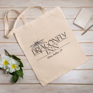 Dragonfly Inn, Öko-Einkaufstasche, wiederverwendbar, Baumwoll-Canvas-Einkaufstasche, nachhaltige Tasche, perfektes Geschenk, handgemachtes Geschenk