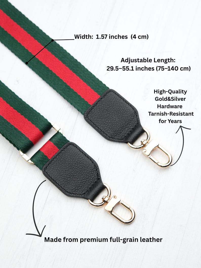 Adjustable Crossbody Bag Strap for Women, Green Red Purse Strap, Shoulder Strap Replacement, Handbag Strap, Purse Accessories, Wide Strap image 9