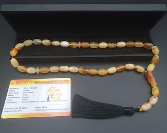 天然一石バルト海琥珀祈りのベッドタスビロザリオ証明書付き 30.00 グラム