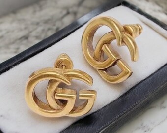 Vintage Gold Gucci GG Logo Stud Earrings - Timeless Designer Statement Pieces, New Condition, No Packaging Available, Worldwide Shipping,