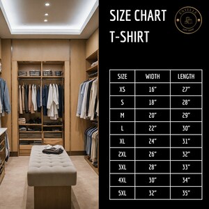 Pu&ograve; includere: Tabella delle taglie per t-shirt con misure in pollici per larghezza e lunghezza. Le taglie includono XS, S, M, L, XL, 2XL, 3XL, 4XL e 5XL.