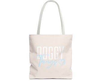 Doggy Tote Bag - Stylish & Cute Small Dog Handbag - Perfect Gift For A Dog Lover - Beige/Baby Blue