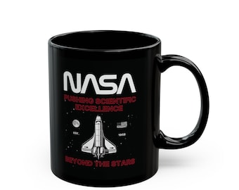 Black NASA Mug: Space Rocket Coffee Cup for Exploration Fans