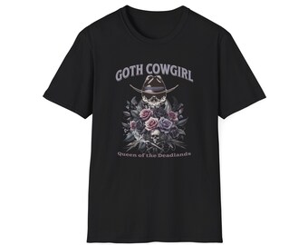 Camiseta gótica vaquera: camiseta gótica occidental con calavera y rosas