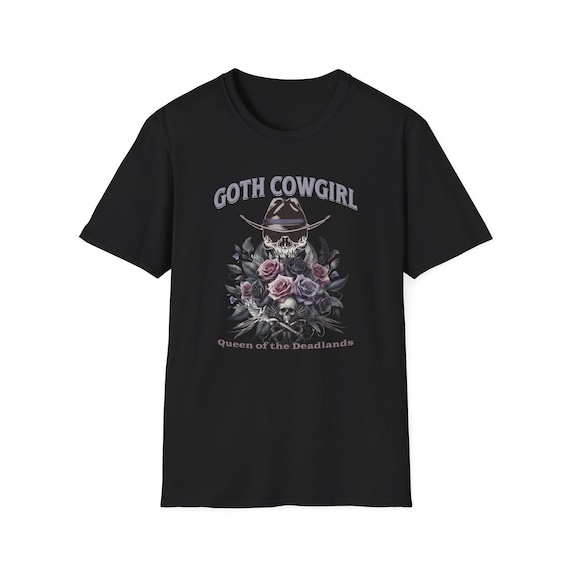 Goth Cowgirl T-Shirt: Western Gothic Skull & Roses Tee