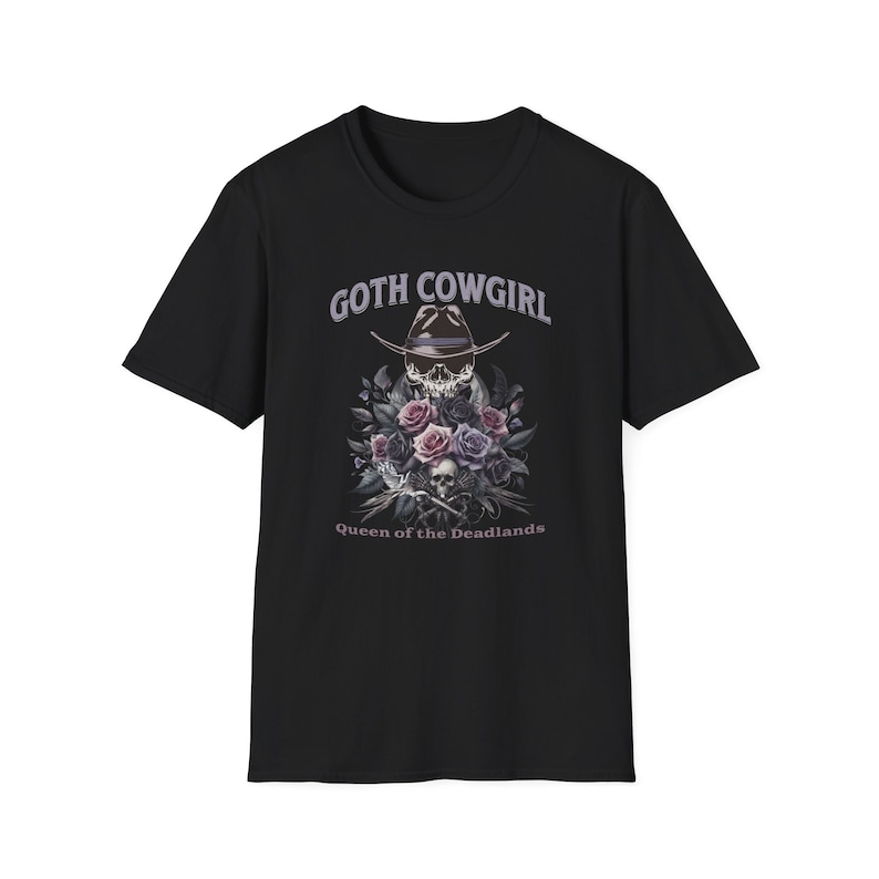 Maglietta da cowgirl gotica: maglietta con teschio e rose in stile western gotico Black